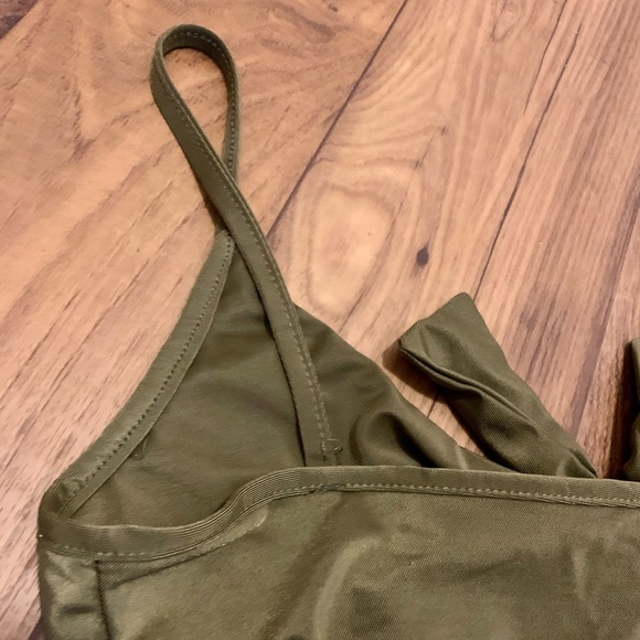 Olive Green Tie Front Cut Out Swimsuit - Picture 5 of 11